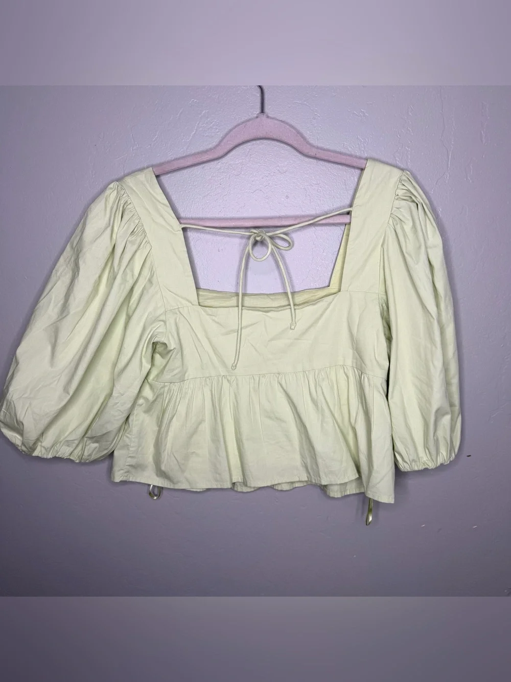 Abercrombie And Fitch Womens Green Poplin Peplum Puff Sleeve Peasant Top Blouse